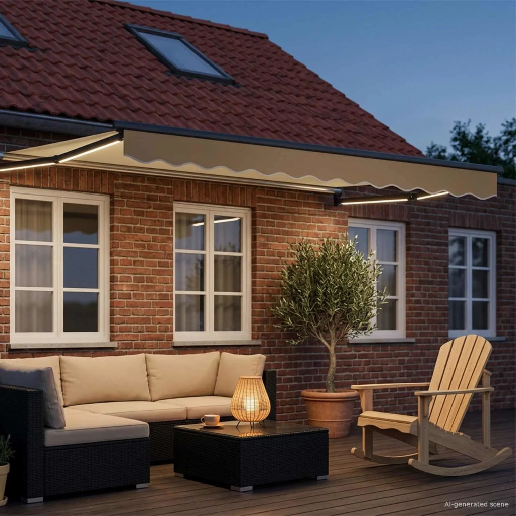 Tenda retrattile manuale con LED Crema e Antracite 2,5 x 2 m 3419342