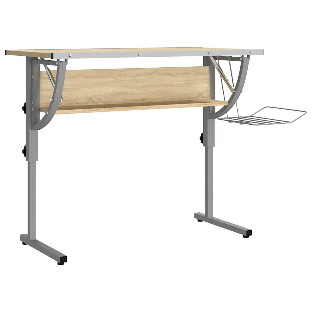 Scrivania Sonoma e Grigio 110x53x(58-87) cm Multistrato Acciaio 340930