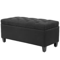 Panca con Spazio di Archiviazione, Panca Contenitore, Tessuto Effetto Lino, Struttura in Legno di Gomma, 100 x 40 x 44 cm, Nero