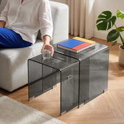 Set Kariengem di 2 Tavolini Sovrapponibili in Vetro - Grigio [en.casa]