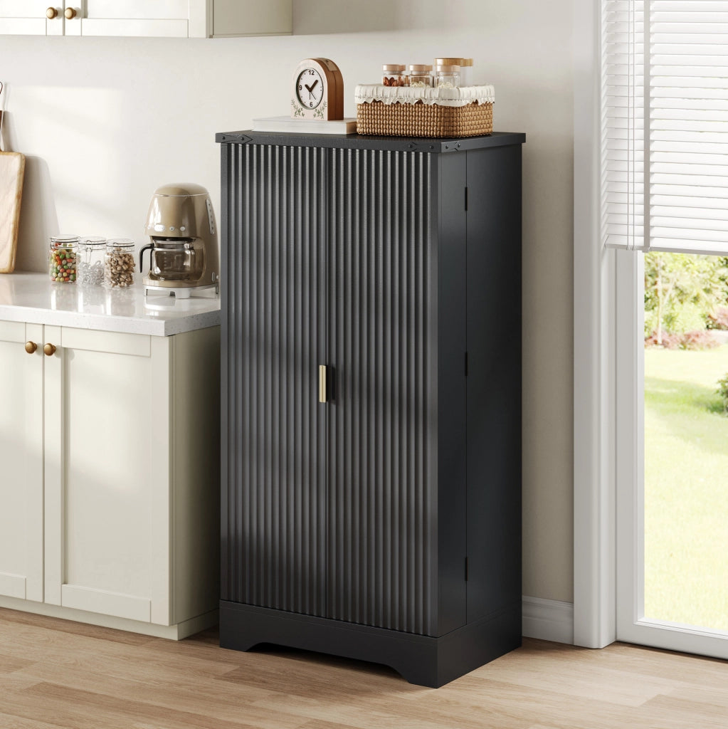Credenza alta 120x60.5x40 cm con luce LED a sensore e ripiani regolabili in MDF nera