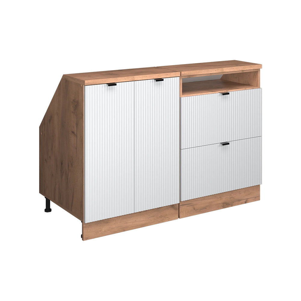 Set di mobili sottotetto Rion Ondulazione bianca/Rovere dorato 120 cm Set di 2 carcasse armadio profondità 60 cm Vicco