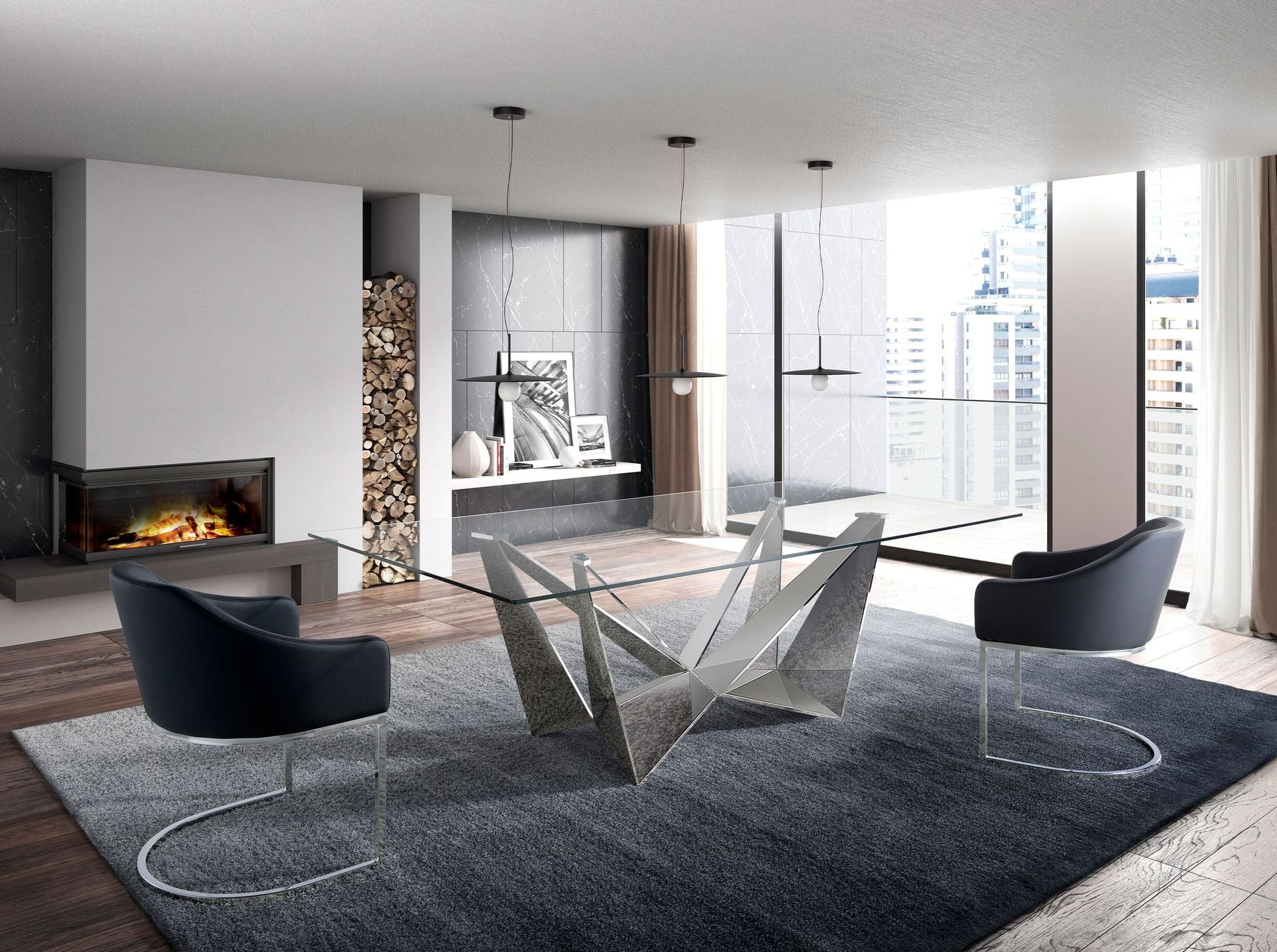 Tavolo da pranzo rettangolare vetro temperato e acciaio cromato