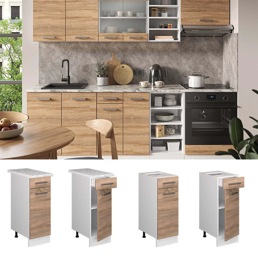 Mobiletto base per cucina R-Line Sonoma/Bianco 30 cm, PL Marmo Vicco