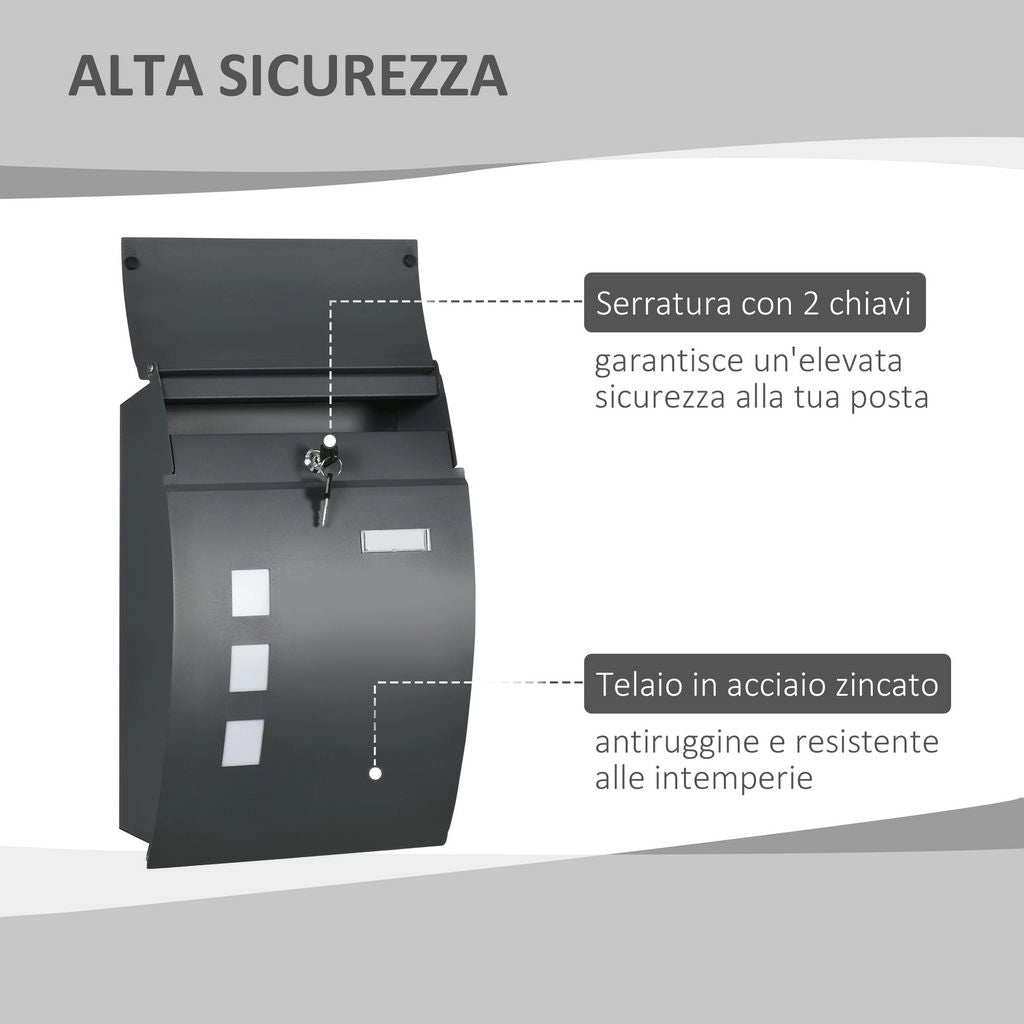 CASSETTA POSTALE RICURVA IN ACCIAIO ZINCATO 45X10X32 CM GRIGIO