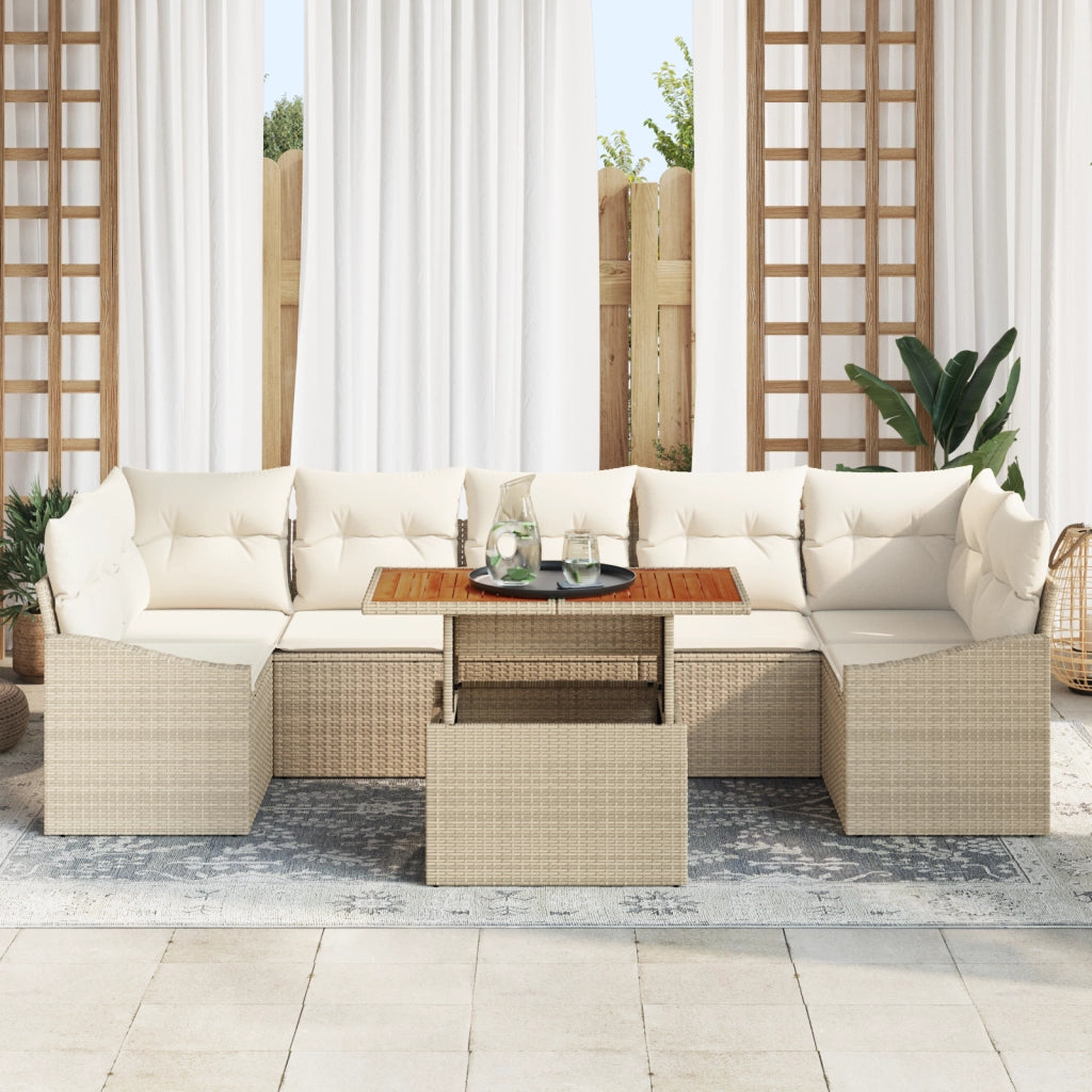Set Divano da Giardino 8 Pezzi con Cuscini Beige Rattan di