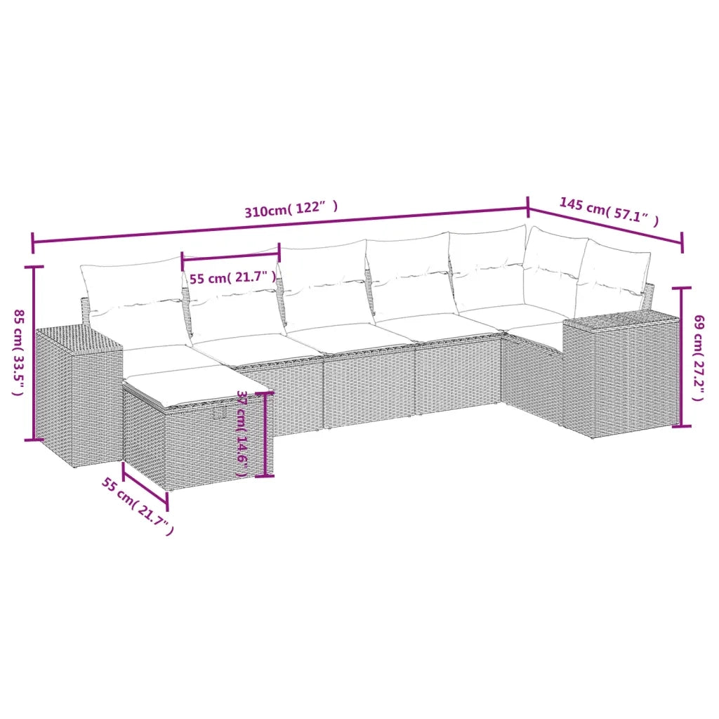 Set Divani da Giardino 7pz con Cuscini Grigio Chiaro Polyrattan 3264458
