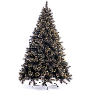 Albero di Natale Luxury 240cm 1434 Punte Nero e Oro Base a Croce Design Premium