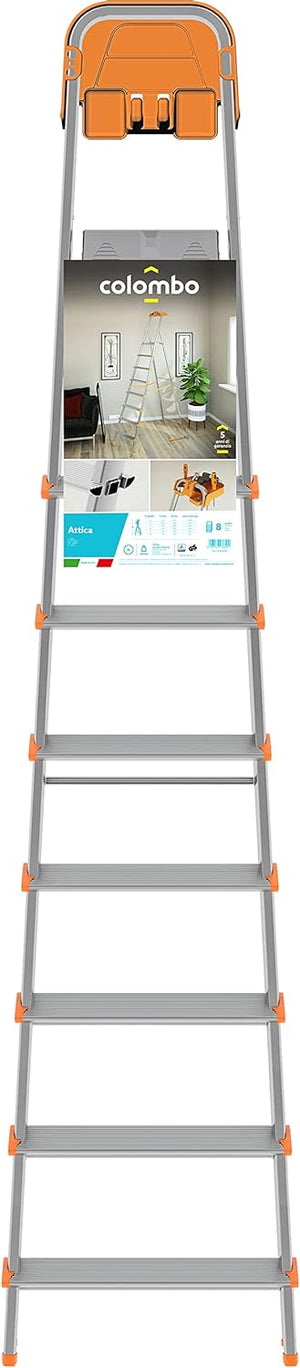 Scala a 8 gradini in Alluminio con portaoggetti per la casa e i professionisti MOD.ATTICA COLOMBO