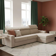 Alibella, Divano Letto con Penisola Sfoderabile Made in Italy, 260x95 cm Beige