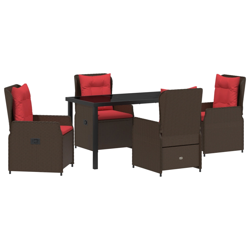 Set da Pranzo da Giardino di 5 Pezzi Marrone in Polyrattan