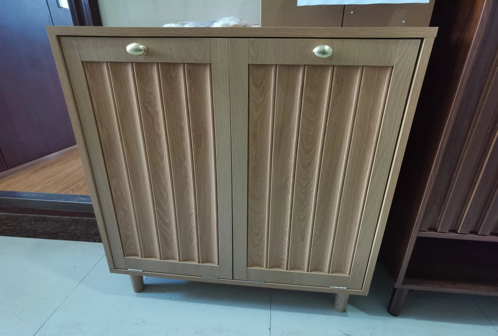 Mobile portasciugamani con 2 cesti rimovibili, finitura effetto rovere, struttura in MDF, per bagno e lavanderia