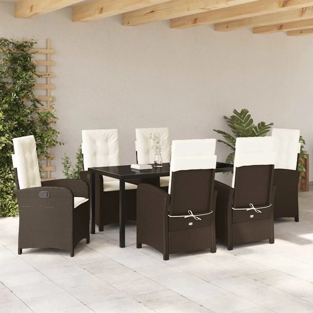 Set da Pranzo per Giardino con cuscino 7 pcs Marrone polyrattan 3380271