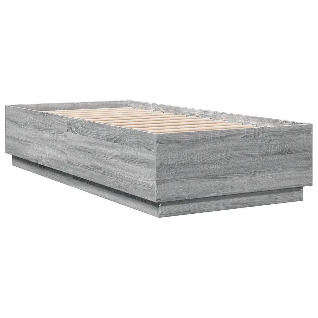 Letto singolo | Letto per adulti | Giroletto Luci LED Grigio Sonoma 100x200cm in Legno Multistrato