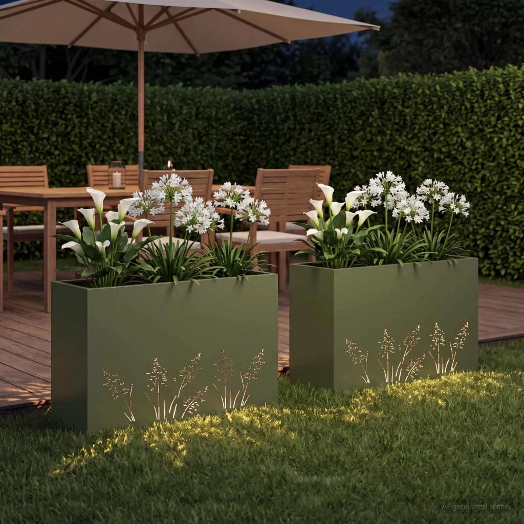 Vaso da giardino 2 pz Verde Oliva 80 x 20 x 49 cm 8005827