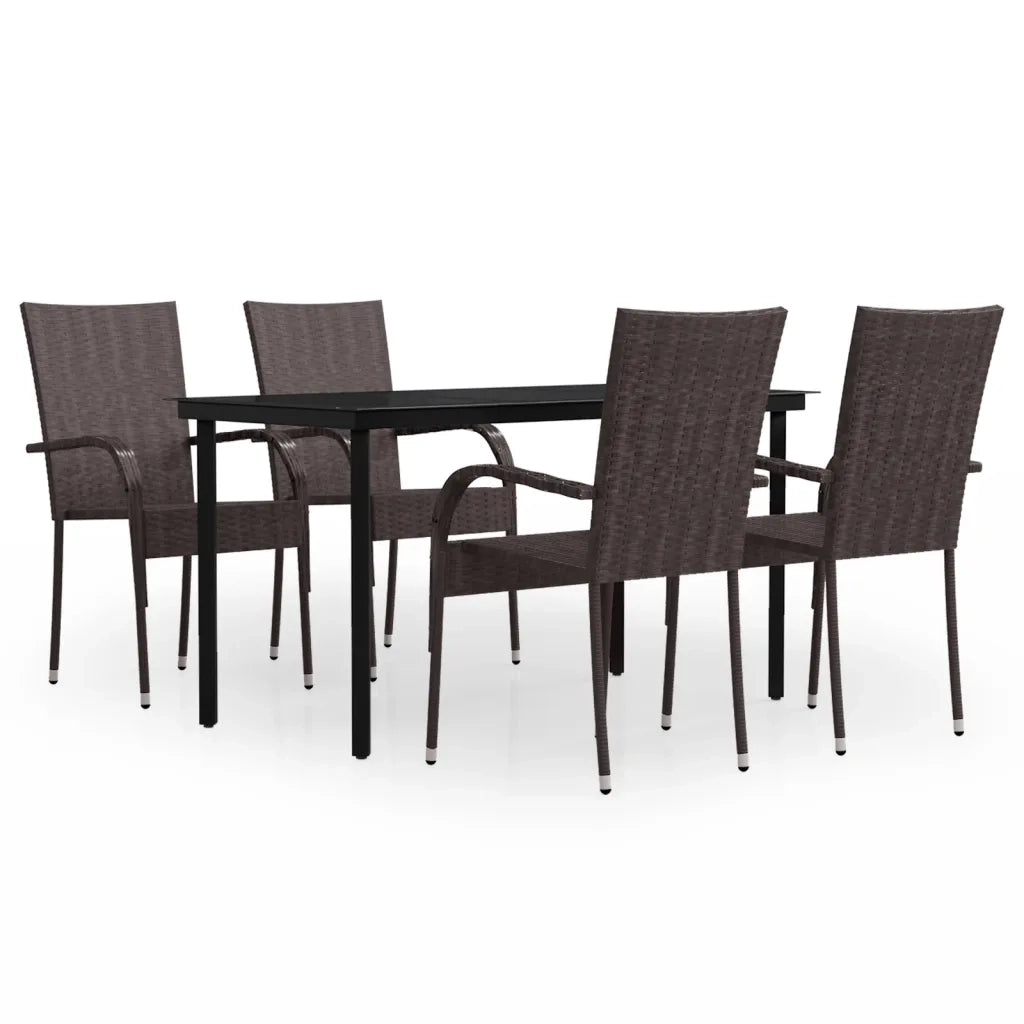 Set da Pranzo per Giardino 5 pz | Set Salotto da Giardino con Cuscini Marrone e Nero