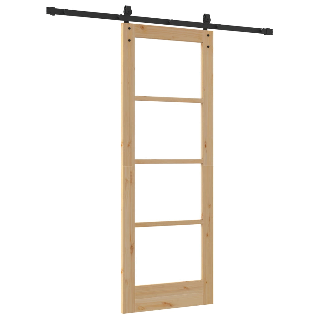 Porta Scorrevole con Set di Ferramenta 'ORKDAL'Legno Massiccio & Vetro