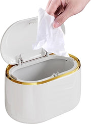 Contenitore di rifiuti per tavolo con coperchio, piccolo contenitore di rifiuti per tavolo da 2 l, mini contenitore di rifiuti per tavolo per ufficio, camera da bambini, scrivania, bagno, cucina (bianco)
