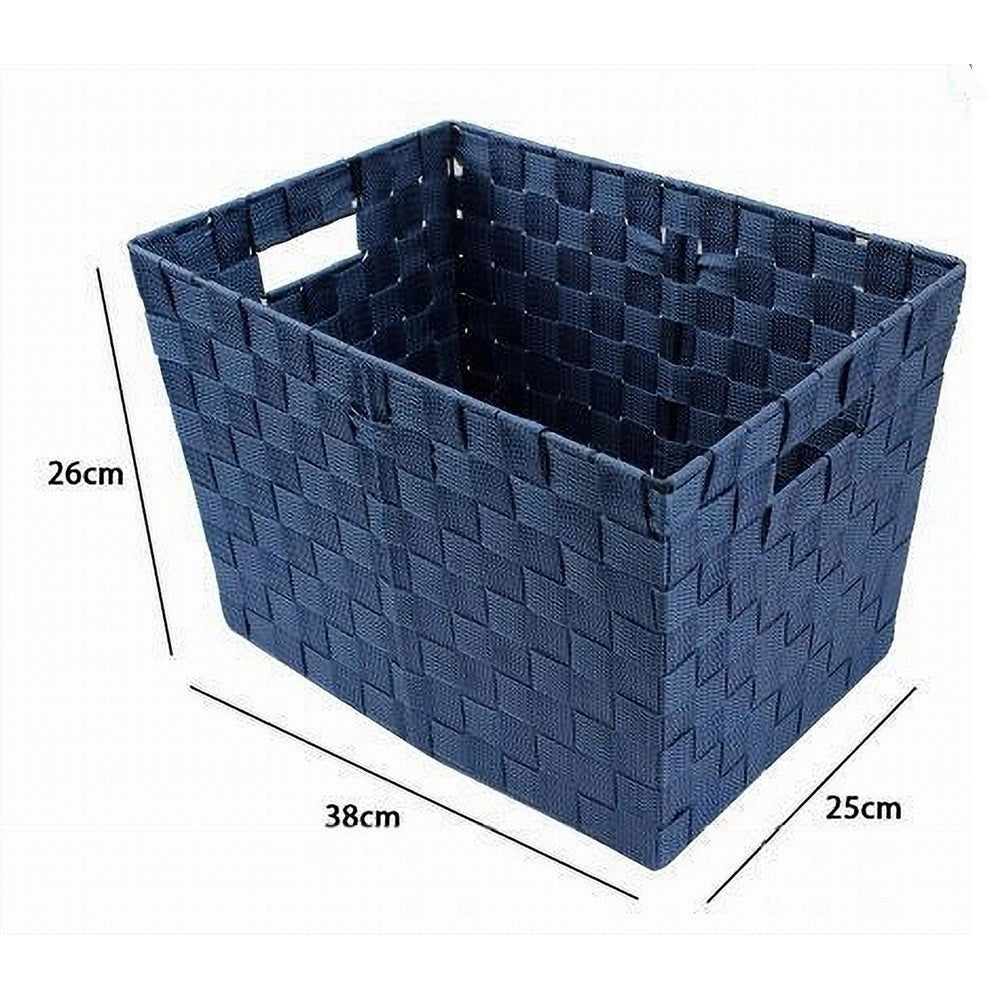 Trade Shop - Porta Oggetti Cesto In Tessuto Intrecciato 38 X 26 X 25cm Con Maniglie Blu 79040 -