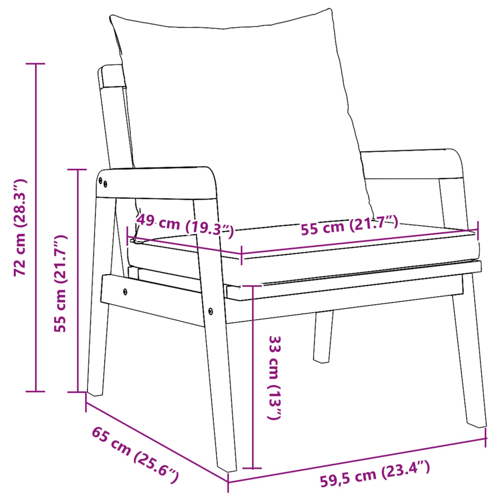 Sedie da Giardino 2 pz 59.5x65x71.5 cm Legno Massello di Acacia