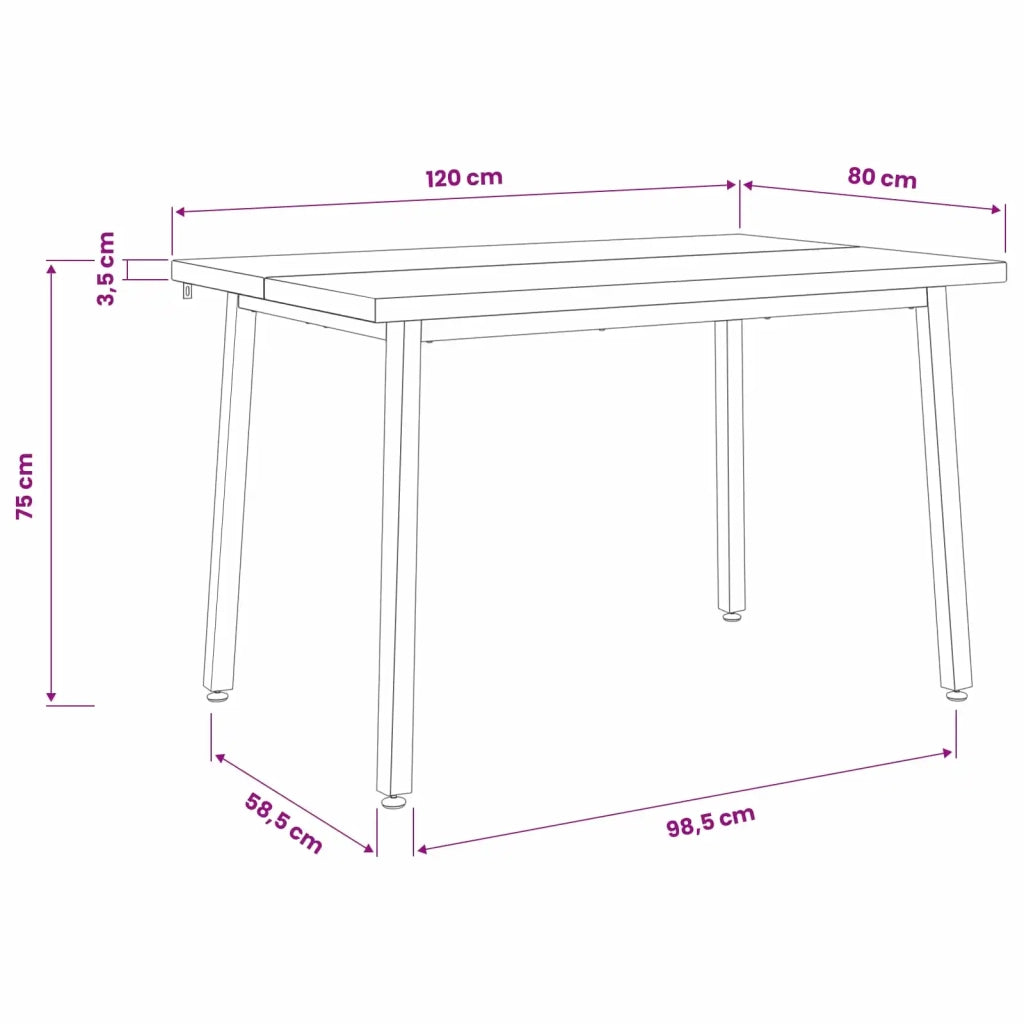 120 x 80 x 75 cm Legno di Acacia Massello Bianco e Nero 937626