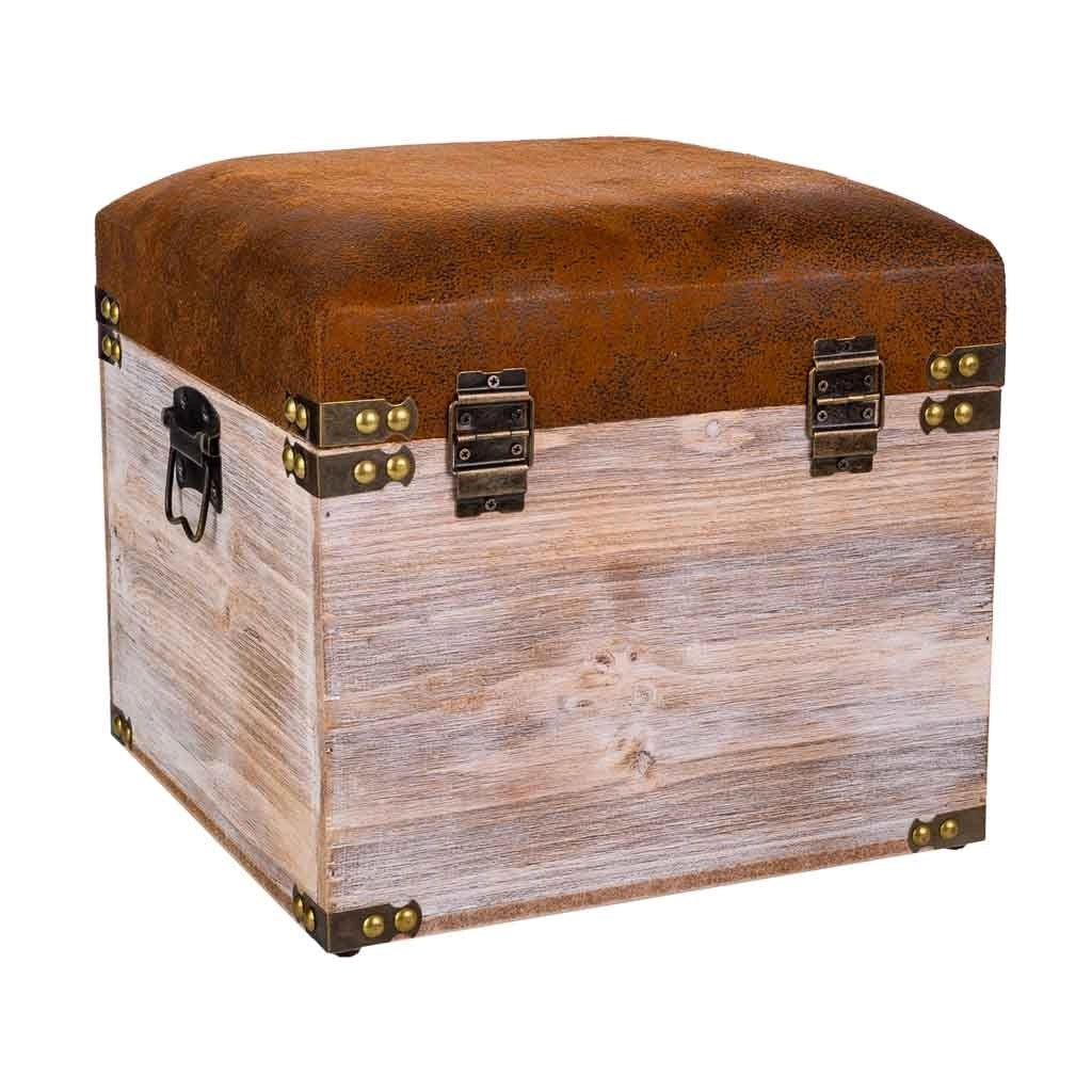 Sgabello con cassetti in legno e similpelle marrone 30x30x28h