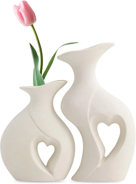 Set di vasi ceramici bianchi moderni per fiori e decorazione - 2 pezzi