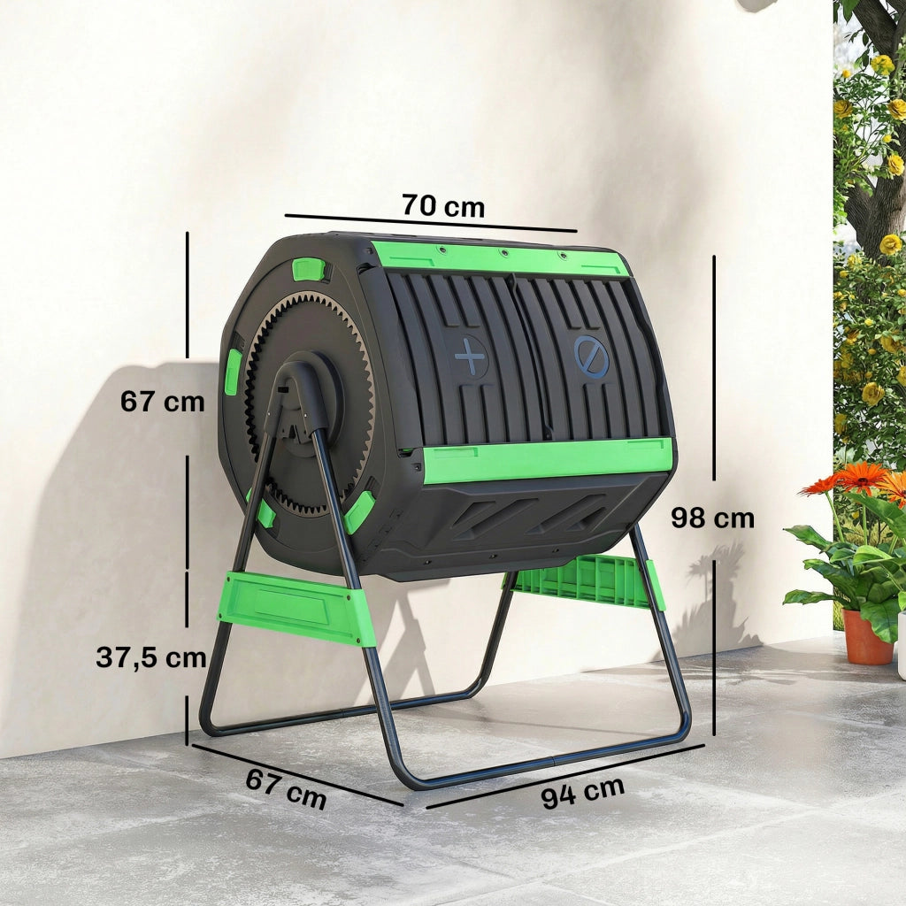 Compostiera Rotante 200L ¨C Xylo ¨C Verde con Ventilazione e Base Metallo