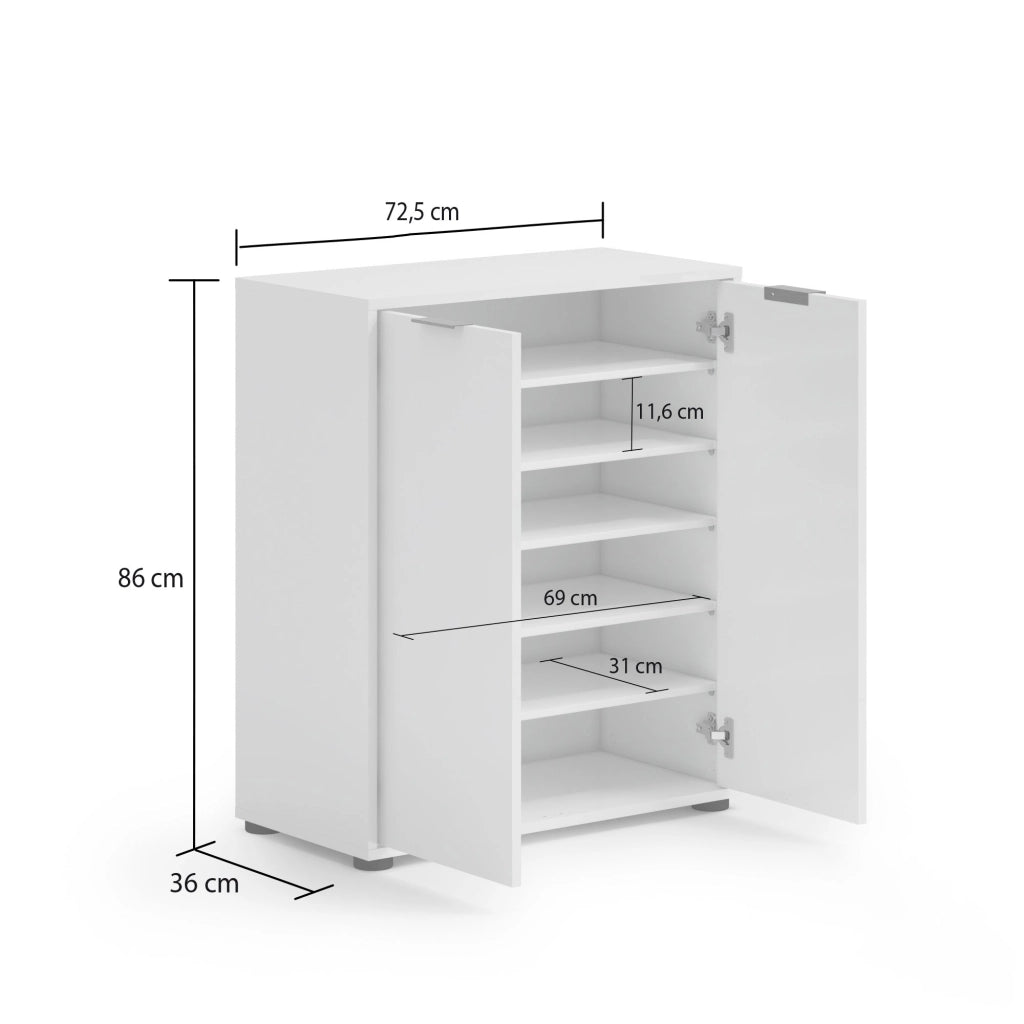 Mobile Portascarpe Angitolar, Scarpiera 20 Paia Made in Italy, 72.5x36x86h cm Bianco Lucido