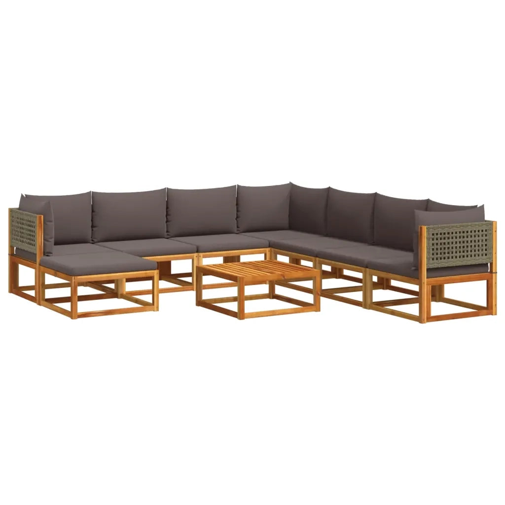 Set di divani da giardino 9 pezzi con cuscini in legno di acacia e rattan