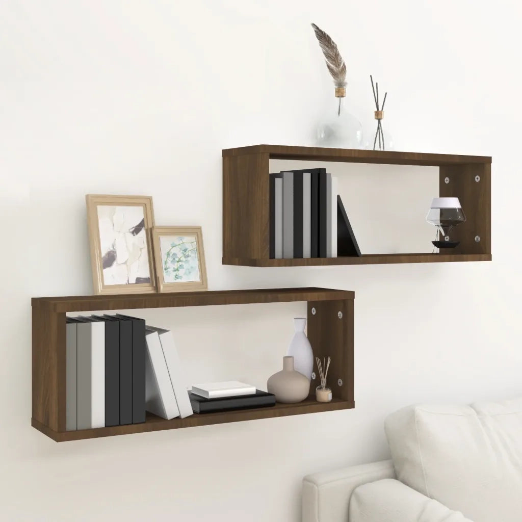 Mensole Cubo Muro 2pz Rovere Marrone 60x15x23 cm in Multistrato 815930
