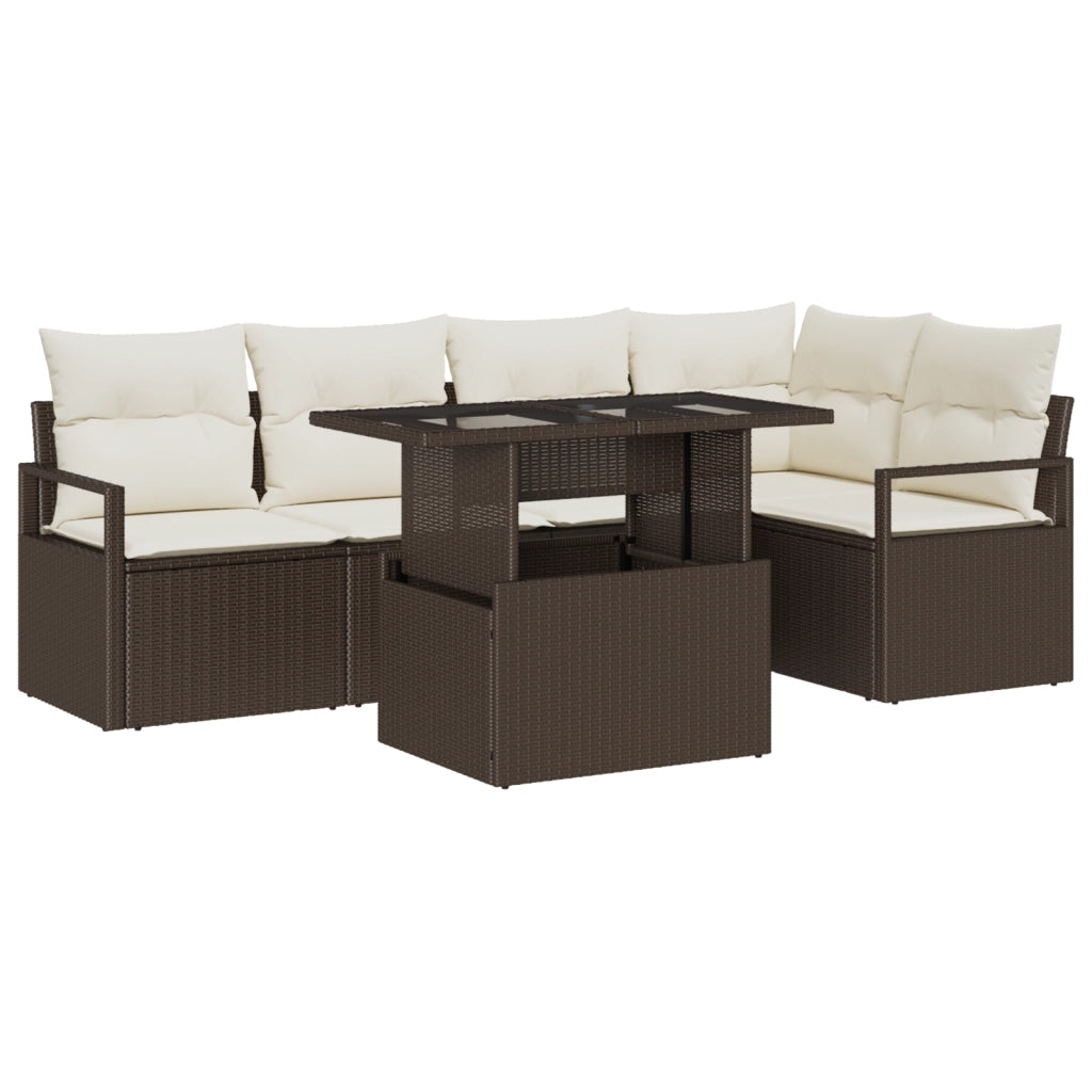 Set Divano da Giardino  da 6 Pezzi con Cuscini Marrone Polyrattan