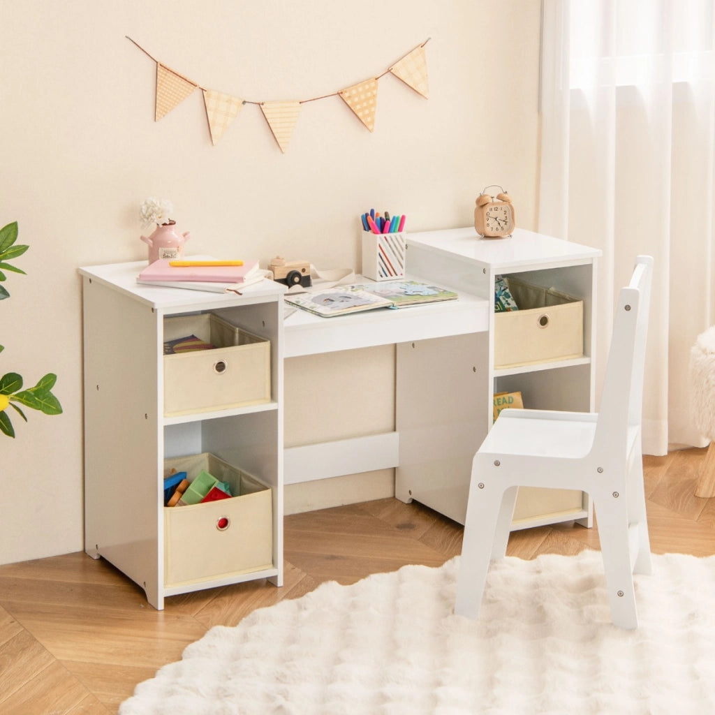Toeletta da trucco con sgabello per bambini-Set da gioco da principessa con 3 specchi rimovibili 4 contenitori Bianco
