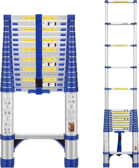 Ladder telescopica in alluminio, leggera, retrattile con piedi antiscivolo, scala portatile per soffitta, resistente, camper, scala pieghevole per camper, uso domestico.