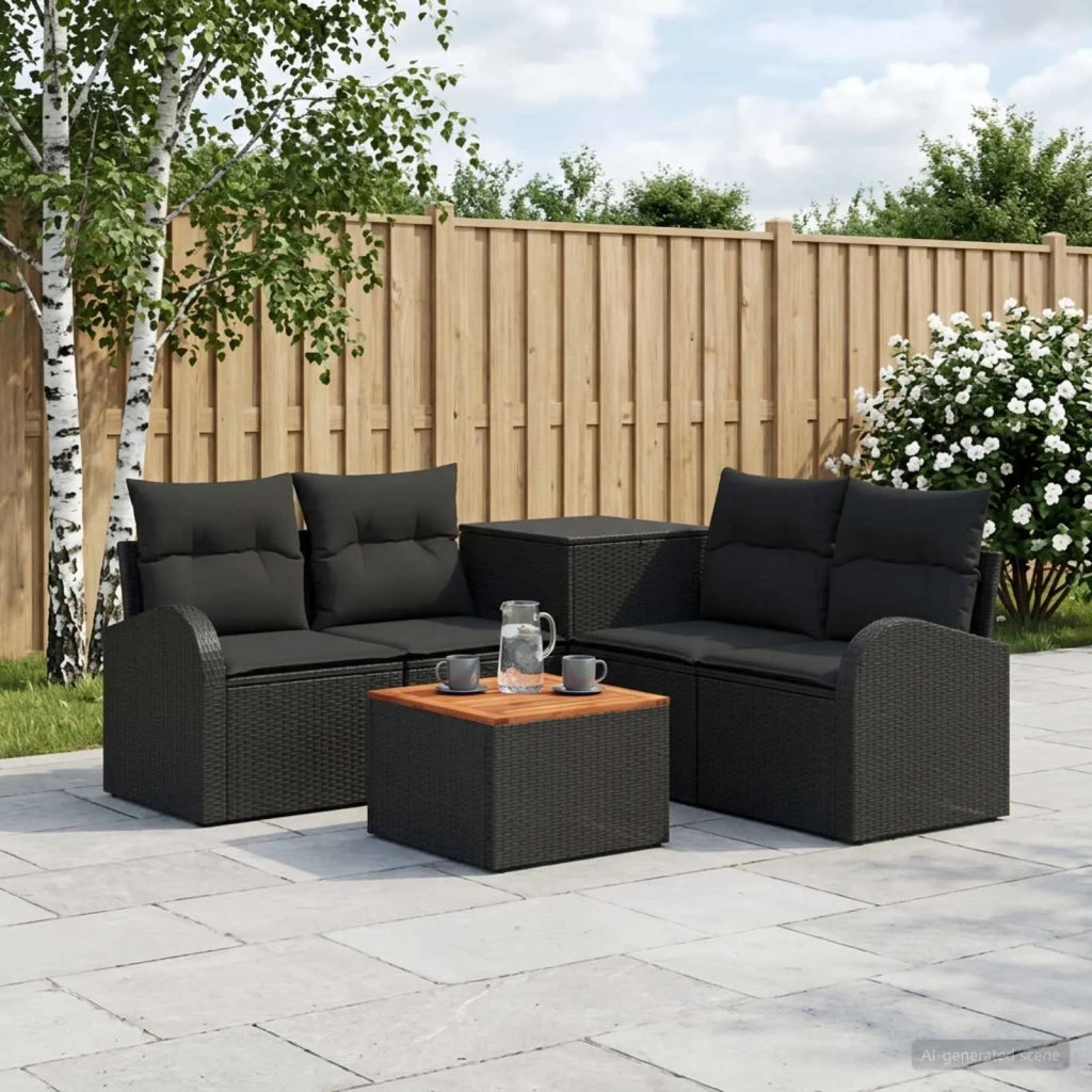 Set di divani 6 pz Nero Rattan sintetico e Acciaio 3447181