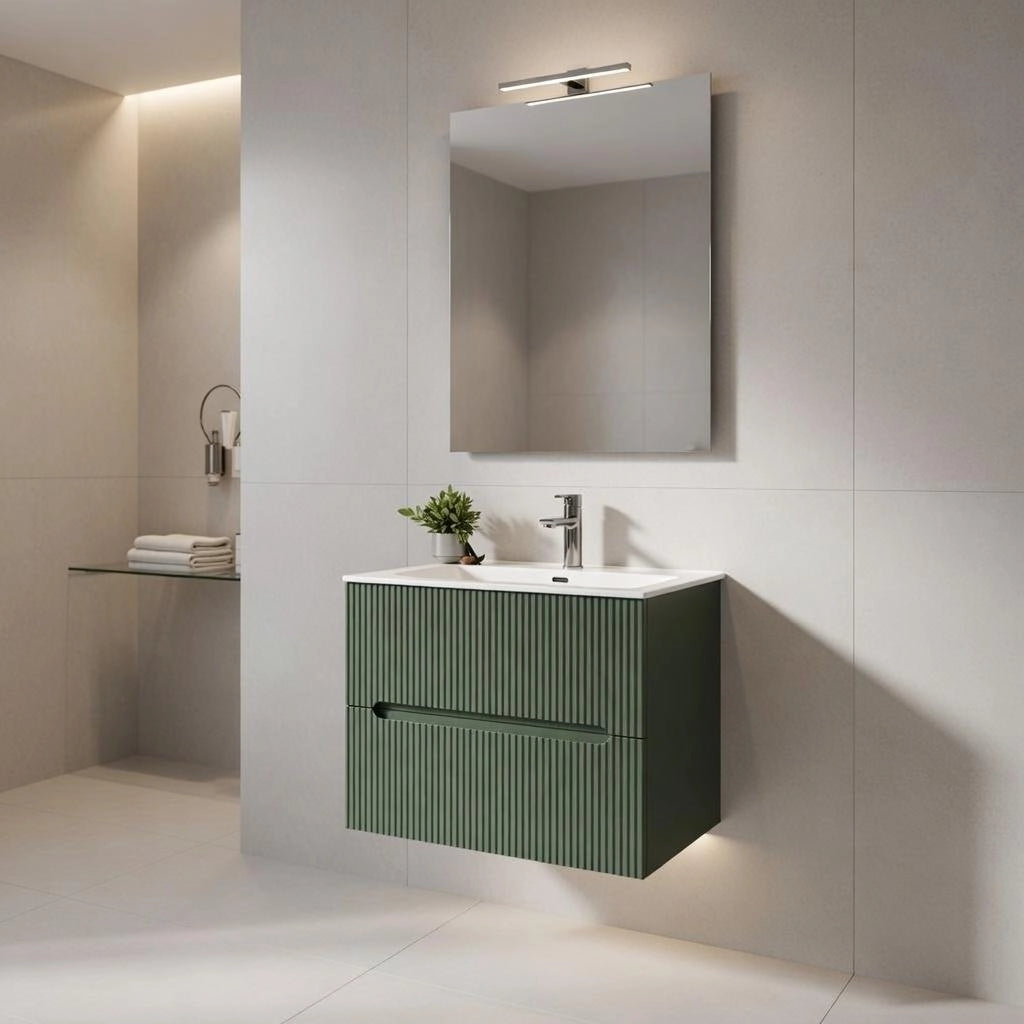 Composizione mobile bagno sospeso con cassetti cm 60 cannettato mod. STICK - Verde Bosco