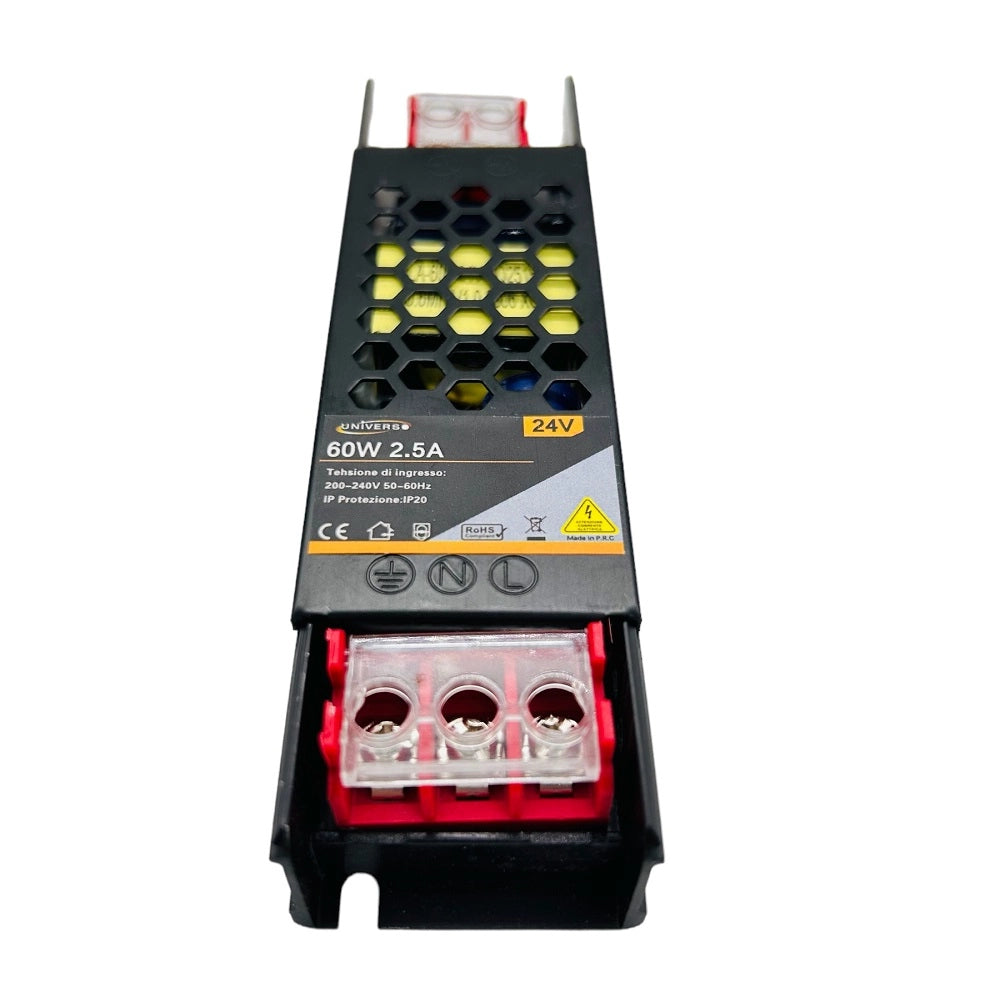 Alimentatore trasformatore slim ultra sottile 24V 2.5A 60W nero AC 180V - 240V led telecamere