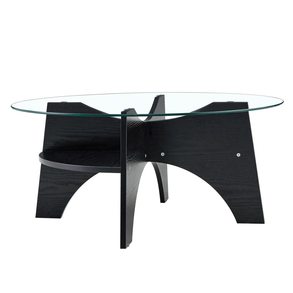 TAVOLINO ROTONDO 80x36 cm in vetro temperato e MDF nero
