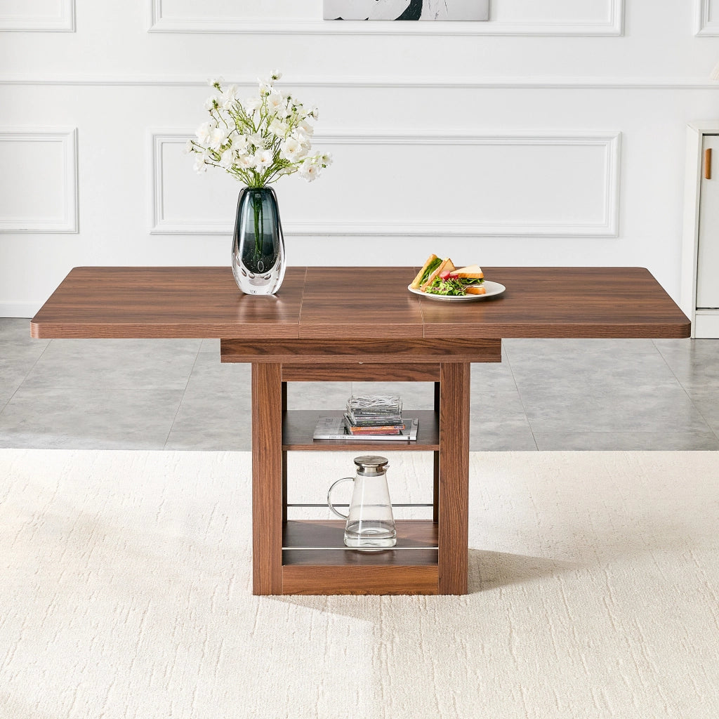 Tavolo allungabile con ripiano integrato e guide metalliche, per cucina e sala da pranzo, in MDF, noce
