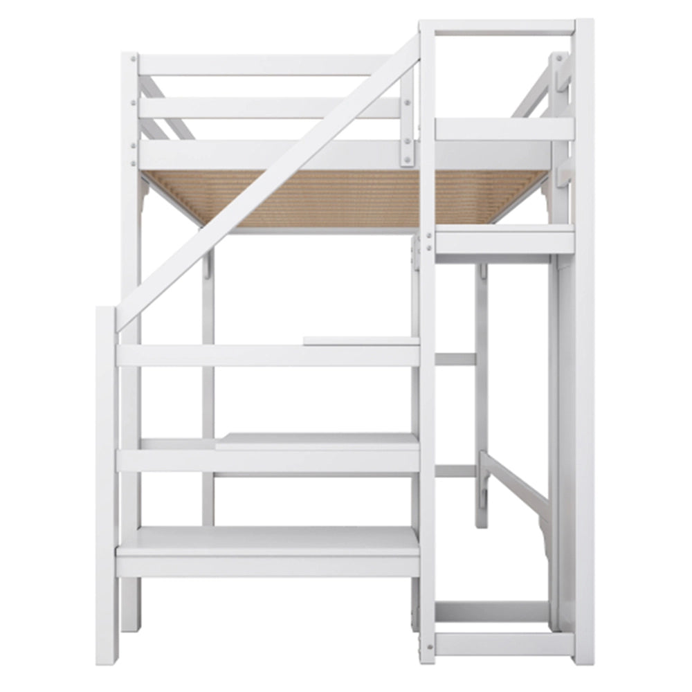 Letto 140x200cm con scala e armadio - Xylo - Spazio di archiviazione, bianco