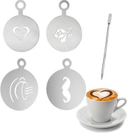 Accessori per caffè professionale - Stampa latte - 4 pezzi - Acciaio inossidabile - Decorazione caffè - Penna per latte art - Materiale duraturo