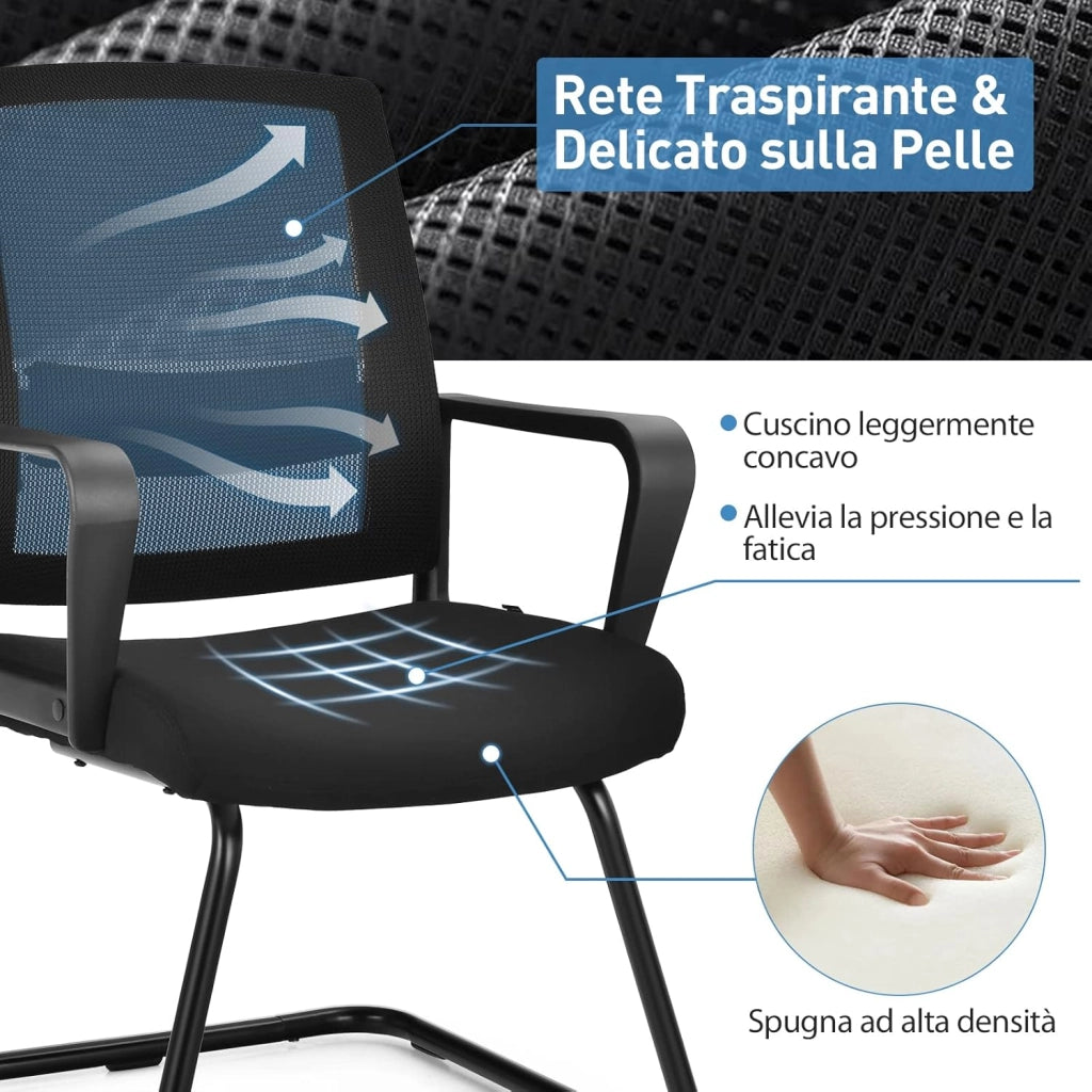 Sedia Cantilever, Sedia da Ufficio Ergonomica con Supporto Lombare Regolabile, Poltrona in Rete, con Schienale e Braccioli (54,5 x 60 x 94 cm, nero, 2)