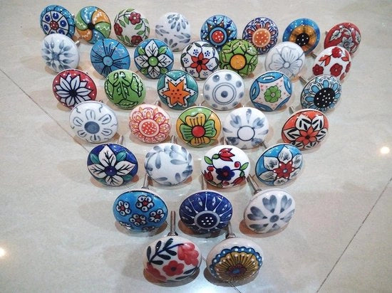 20 pezzi di maniglie in ceramica - stile fiori vintage - per cassetti e ante - bianco