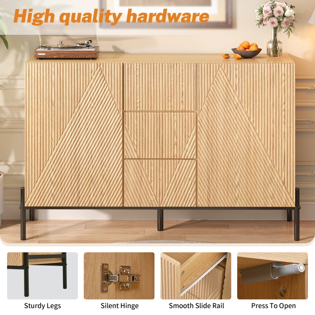 Credenza con 2 ante e cassetto centrale in MDF effetto legno naturale con gambe in ferro 115,5 × 40 × 76 cm