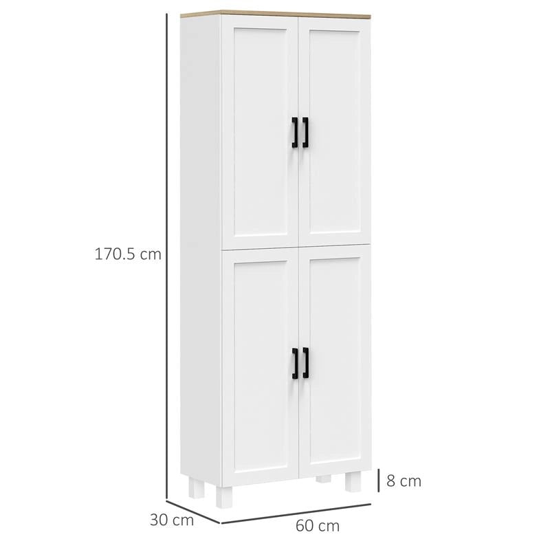 MOBILE DISPENSA DA CUCINA IN LEGNO CON 5 RIPIANI REGOLABILI E 4 ANTE 60X30X170.5 CM BIANCO E COLOR LEGNO