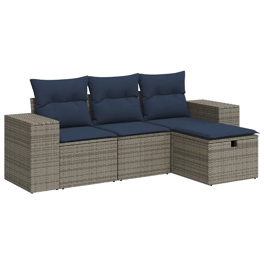 Set Divani da Giardino 4 pz | Set Salotto da Giardino con Cuscini in Polyrattan Grigio