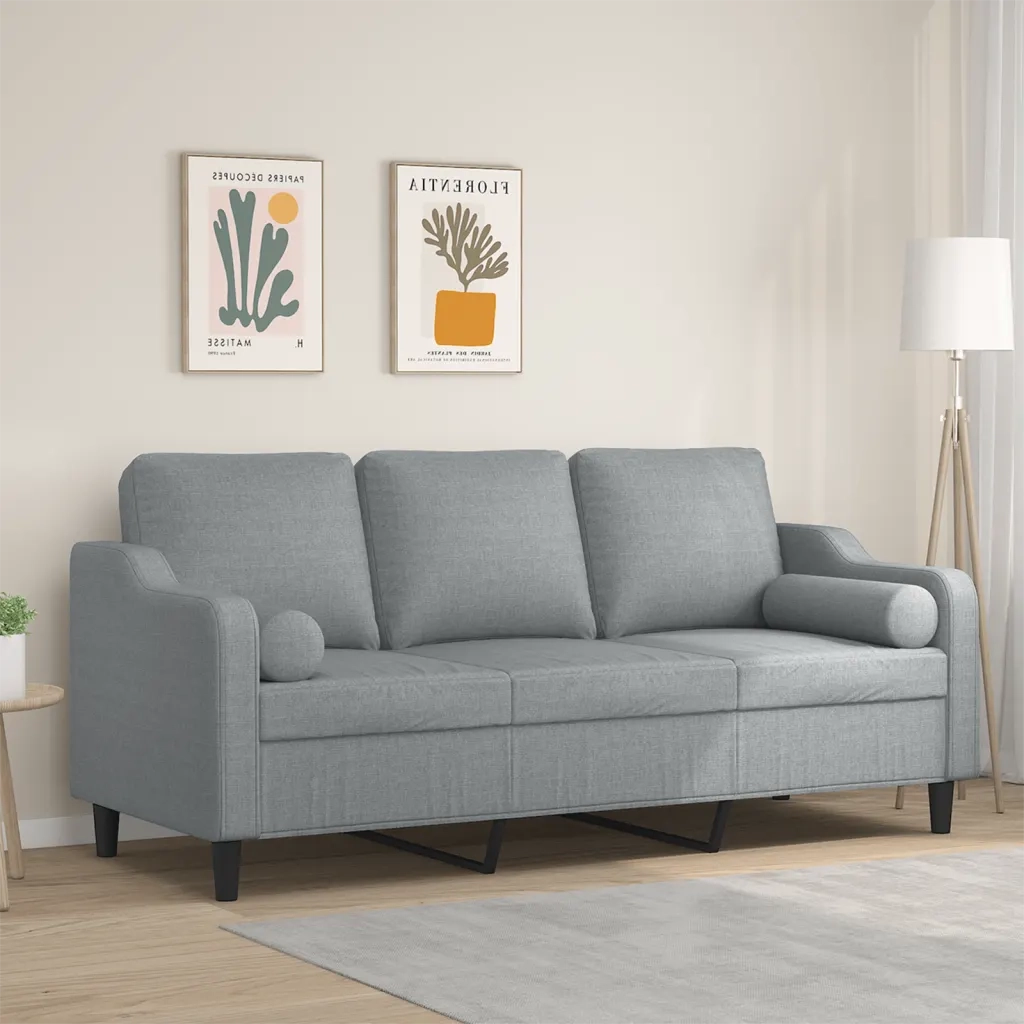 Divano | Divano da soggiorno | Sofa a 3 Posti con Cuscini Grigio Chiaro 180 cm in Tessuto