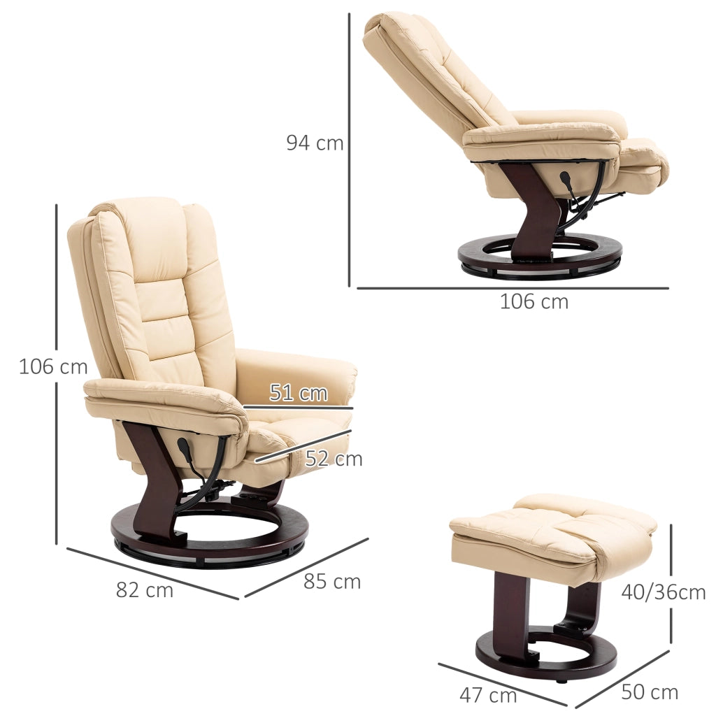 Set Poltrona Relax e Pouf Poggiapiedi, Girevole a 360¡ã e Reclinabile, Similpelle PU