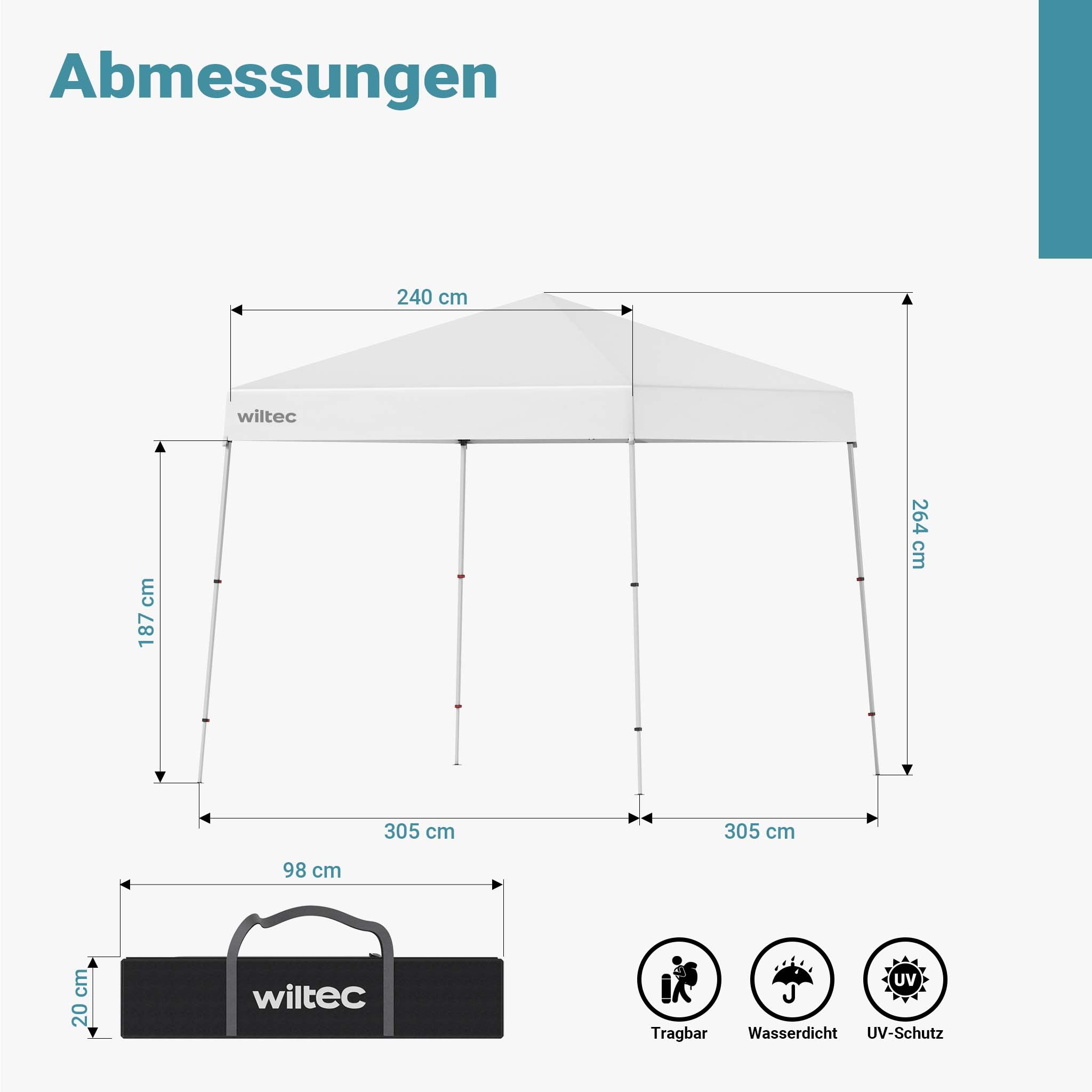 Gazebo pieghevole bianco, 2,5 x 2,5 x 2,7 m con chiusura centrale, Tenda per fiere eventi mercati