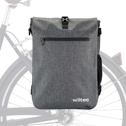 Borsa per bici 3in1 25 l grigia, impermeabile, montaggio al portapacchi posteriore, scomparto laptop, elementi riflettenti